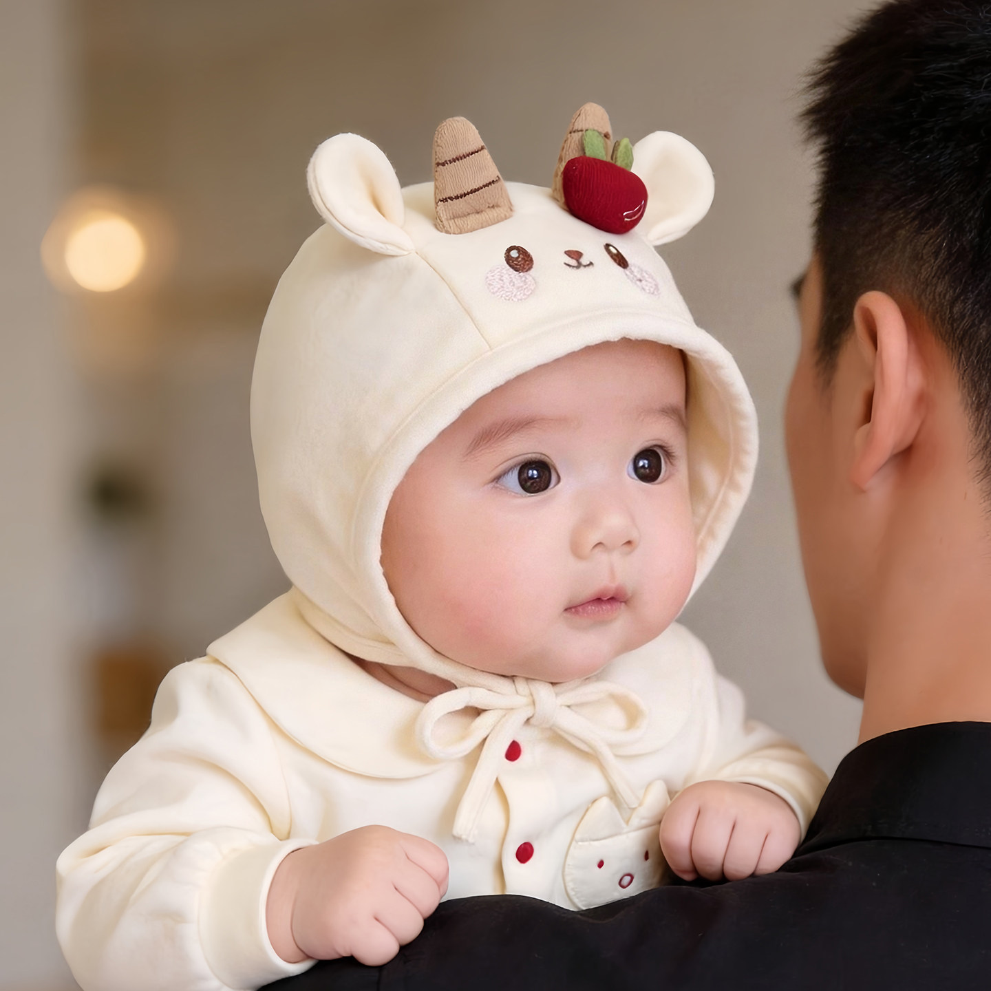 婴幼儿帽子秋冬款保暖防风护耳包头帽男女宝宝可爱造型小月龄胎帽