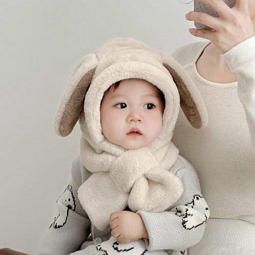 宝宝帽子冬季儿童围巾一体帽婴儿保暖加厚秋冬款男女童围脖毛绒帽