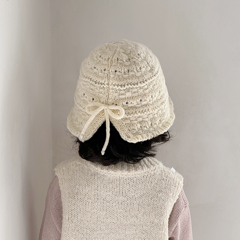 儿童针织帽秋冬百搭女童渔夫帽韩系ins蝴蝶结毛线帽宝宝水桶帽潮