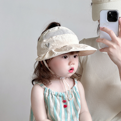 女童帽子夏季薄款大帽檐鸭舌空顶帽女宝宝可扎马尾遮阳防晒棒球帽