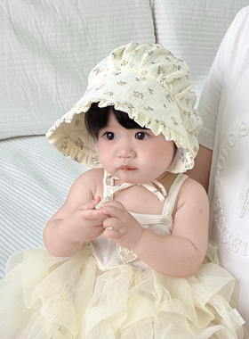 婴幼儿帽子春秋季护囟门宫廷帽女宝宝法式防晒遮阳小月龄胎帽夏季