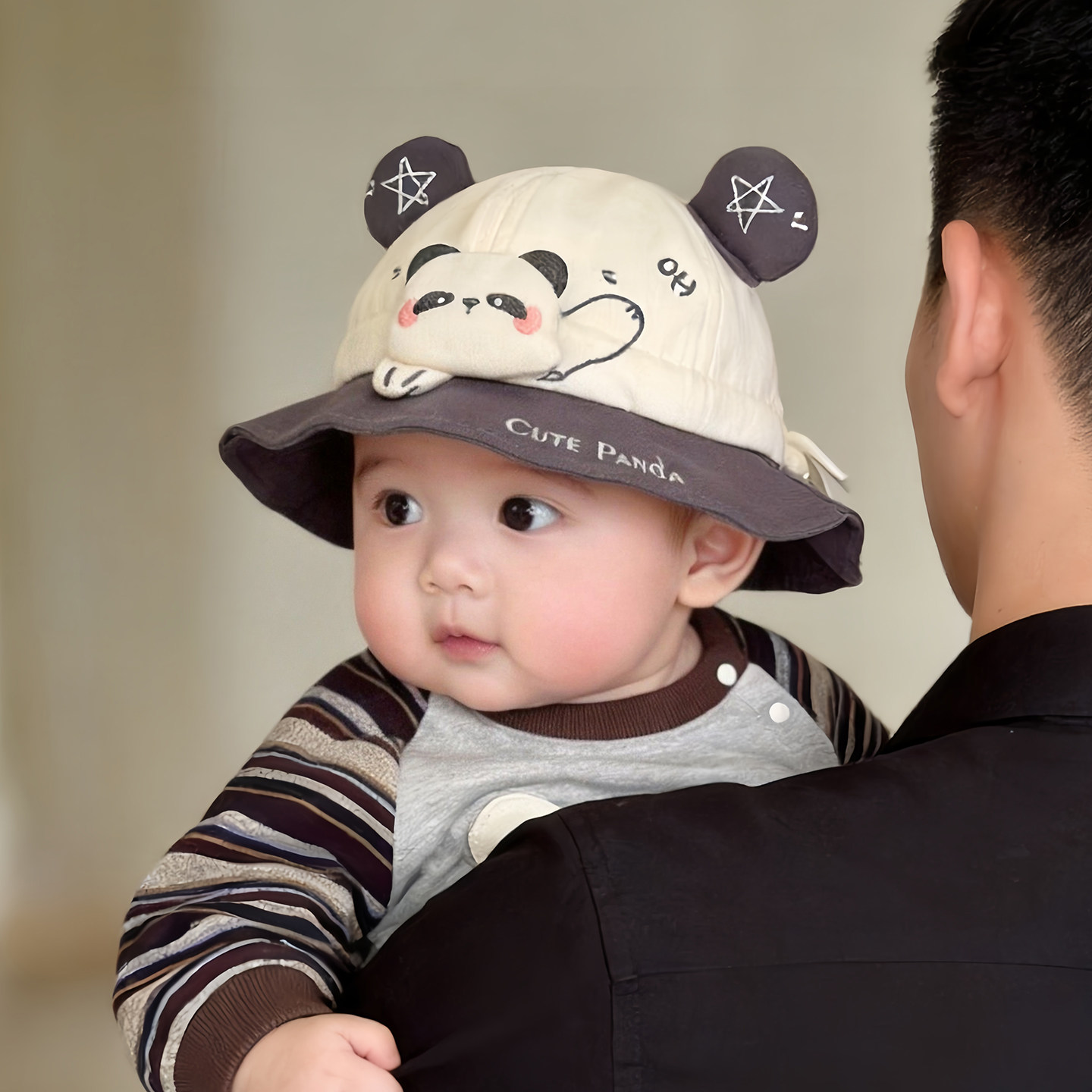 婴儿帽子秋冬款保暖防风可调节渔夫帽男女宝宝小月龄可爱卡通盆帽