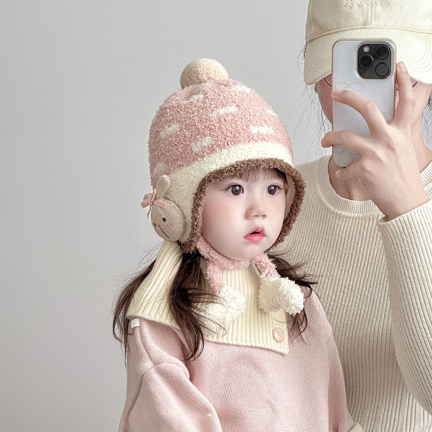 儿童帽子秋冬季保暖加厚可爱护耳毛绒帽男婴女宝宝防风针织毛线帽