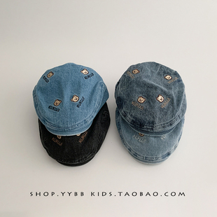 儿童帽子春秋季遮阳防风韩版水洗牛仔贝雷帽男女宝宝出游前进帽冬