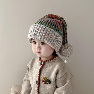 复古韩版儿童帽子冬款保暖加厚针织毛线帽男女宝宝护耳圣诞套头帽