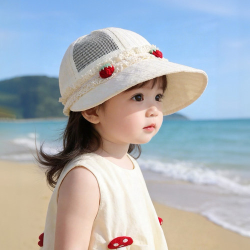 儿童遮阳帽子夏季薄款透气网眼大帽檐鸭舌帽女宝宝甜美防晒太阳帽