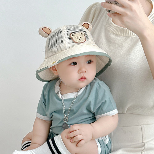 儿童遮阳帽子夏季薄款透气网眼大檐防晒渔夫帽男女宝宝可爱太阳帽