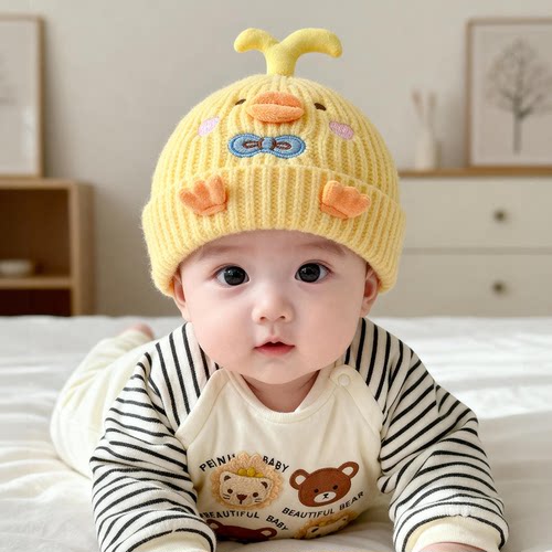 宝宝可爱帽子秋冬季保暖加厚针织套头帽男婴女儿童防风毛线护耳帽