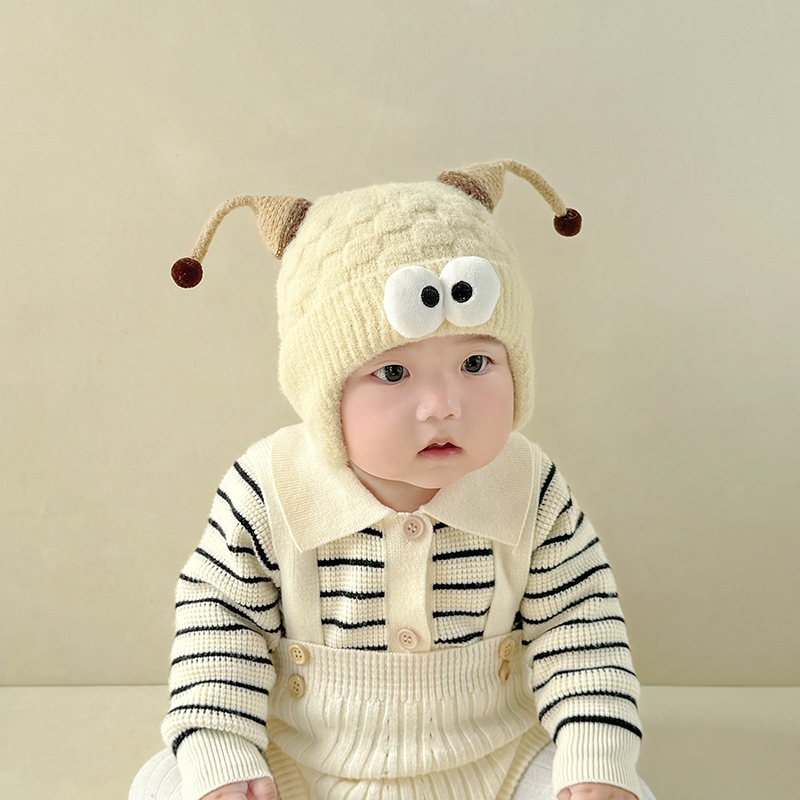 婴儿帽子秋冬季可爱搞怪针织毛线帽男女宝宝小月龄保暖加厚护耳帽
