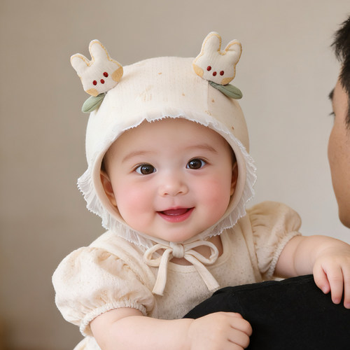 婴幼儿帽子春秋薄款护囟门胎帽女宝宝小月龄防风纯棉包头可爱帽夏