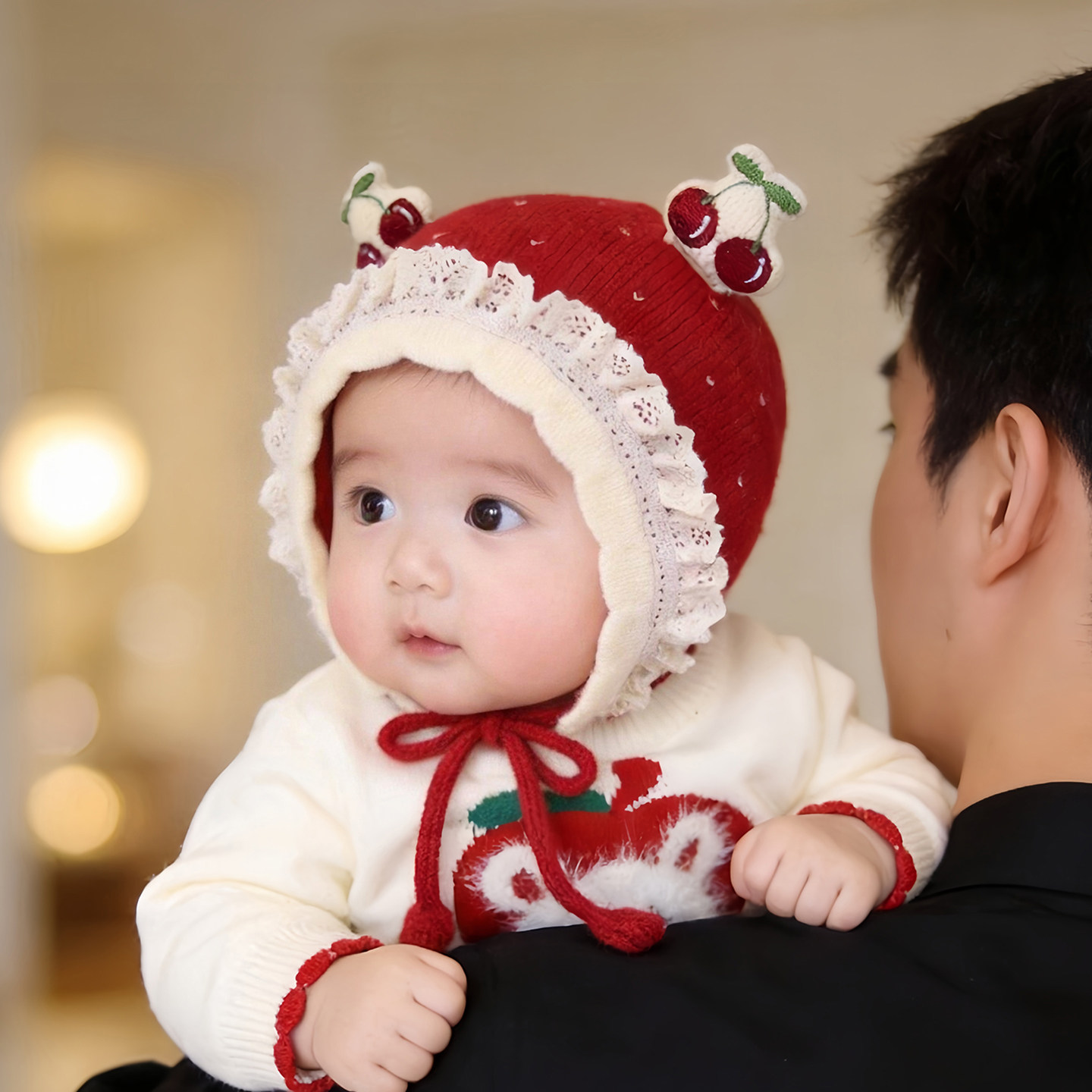 婴幼儿帽子秋冬款保暖加厚针织毛线护耳帽女宝宝小月龄防风公主帽