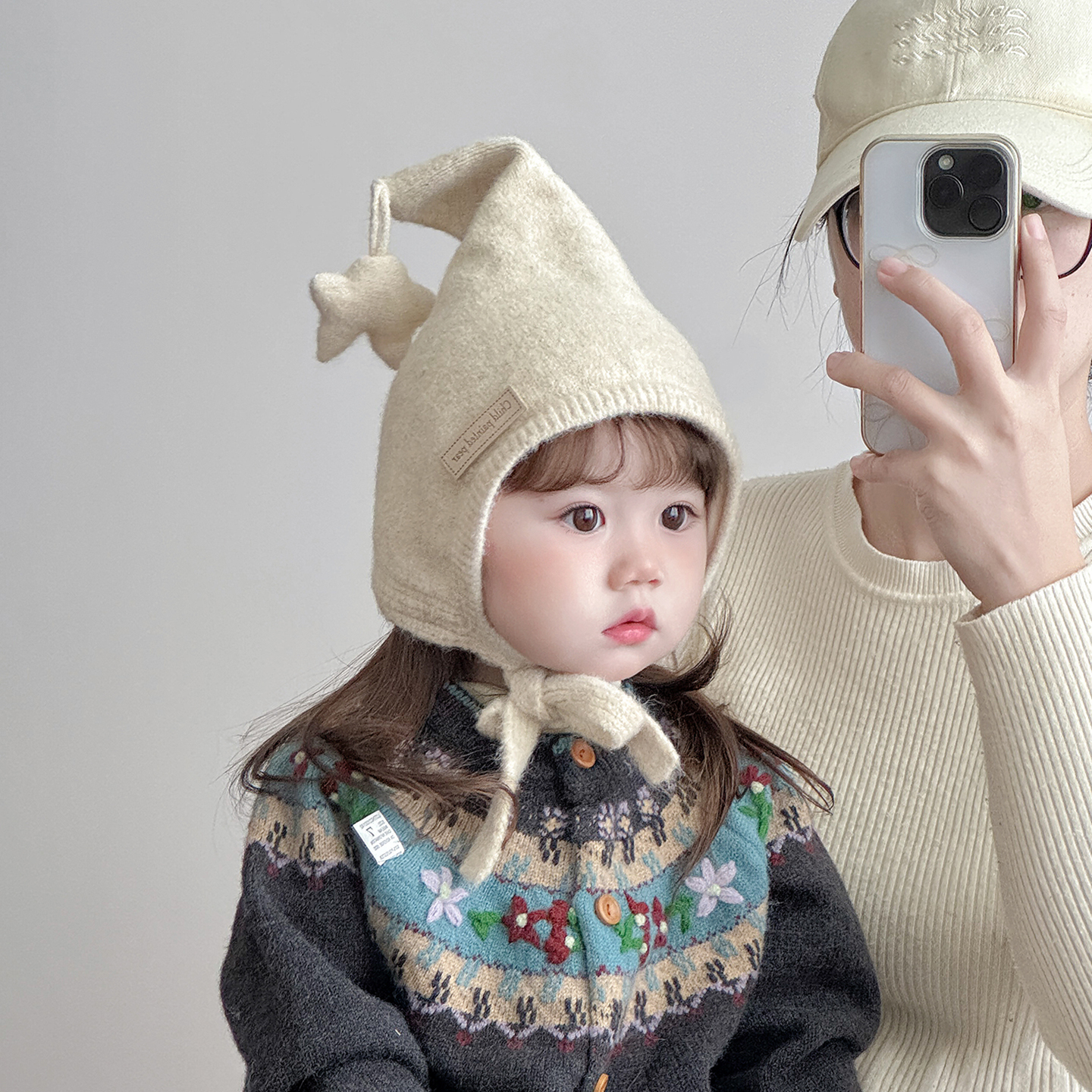 韩版星星儿童帽子秋冬季保暖加厚尖尖毛线帽男孩女宝宝防风护耳帽