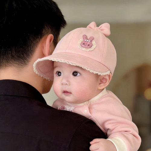 婴儿帽子春秋款可爱防风鸭舌帽女宝宝小月龄保暖冬天大帽檐棒球帽