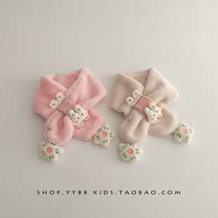 儿童围巾宝宝秋冬女童毛绒脖套女孩冬季加厚2024新款婴儿护颈围脖