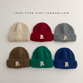 宝宝刺绣字母毛线帽秋冬季 男女儿童保暖加厚婴儿帽子套头针织帽