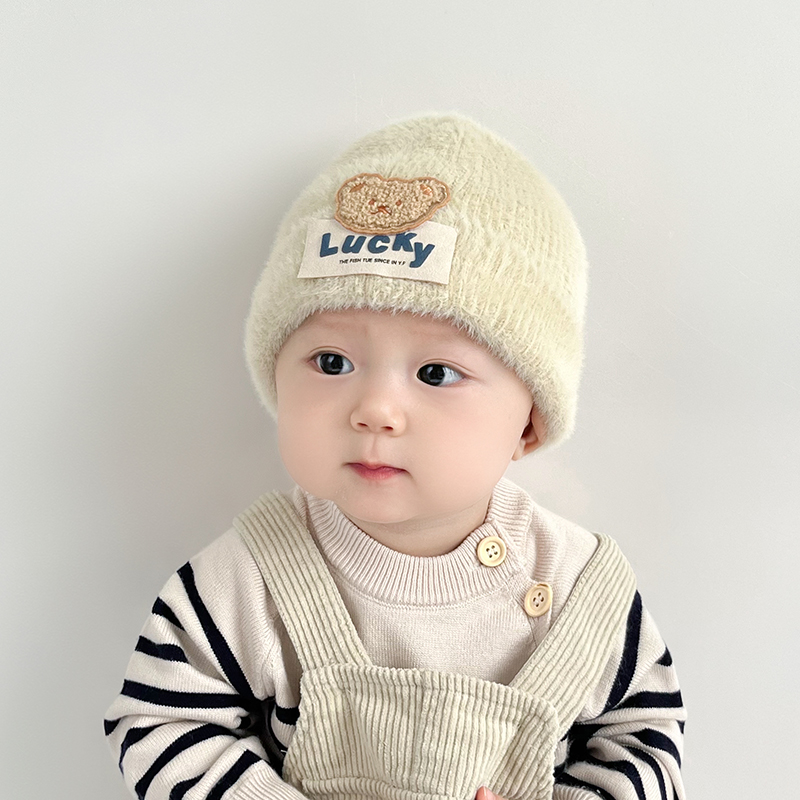 可爱小熊男女童针织帽冬天套头帽