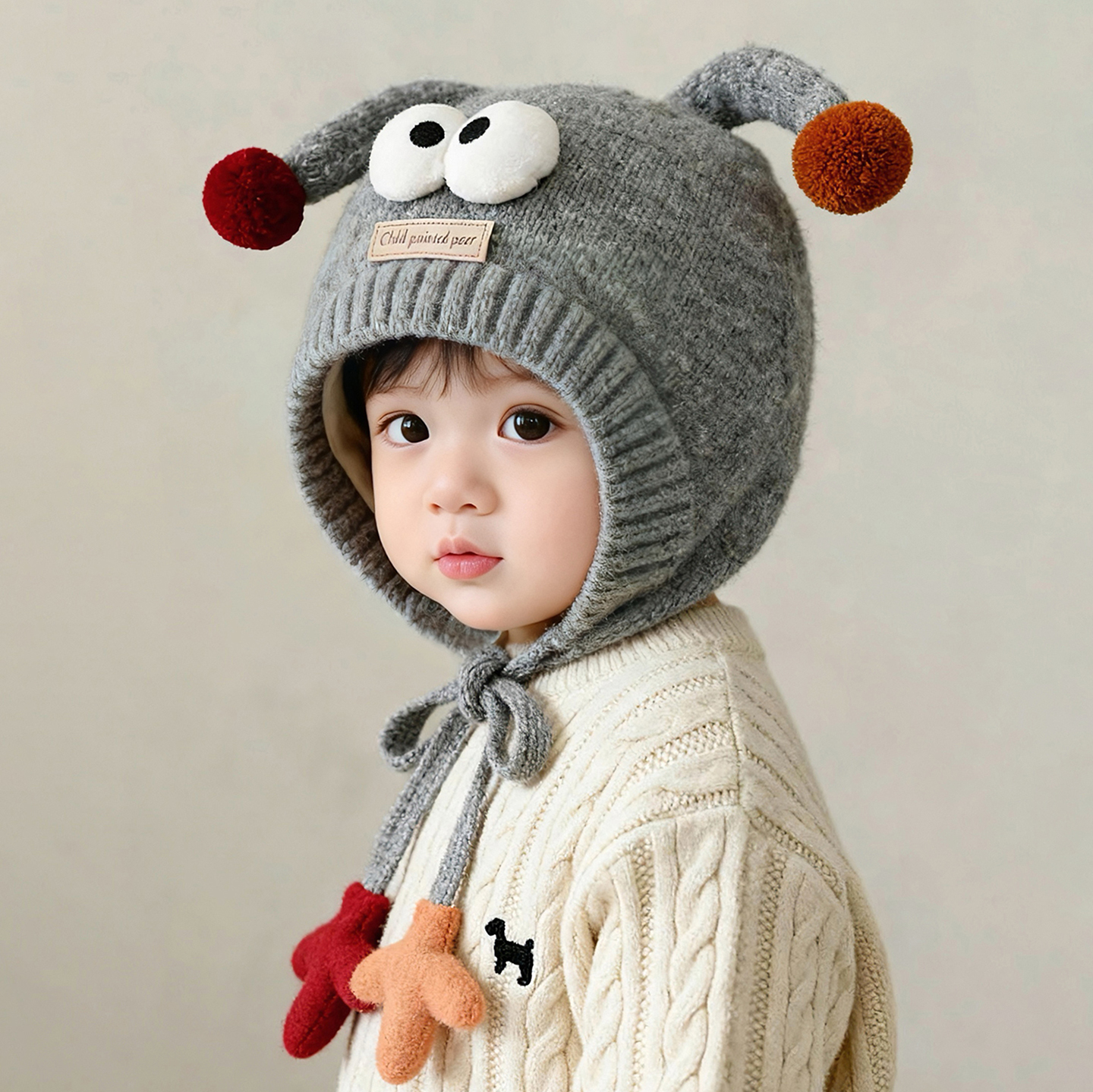 儿童帽子秋冬季保暖加厚针织护耳帽男孩女宝宝防风可爱搞怪毛线帽