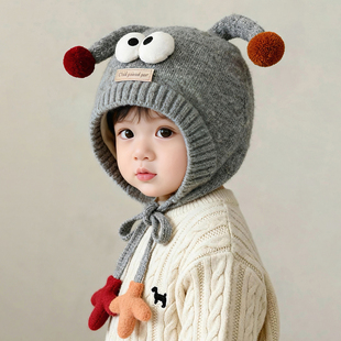 儿童帽子秋冬季保暖加厚针织护耳帽男孩女宝宝防风可爱搞怪毛线帽