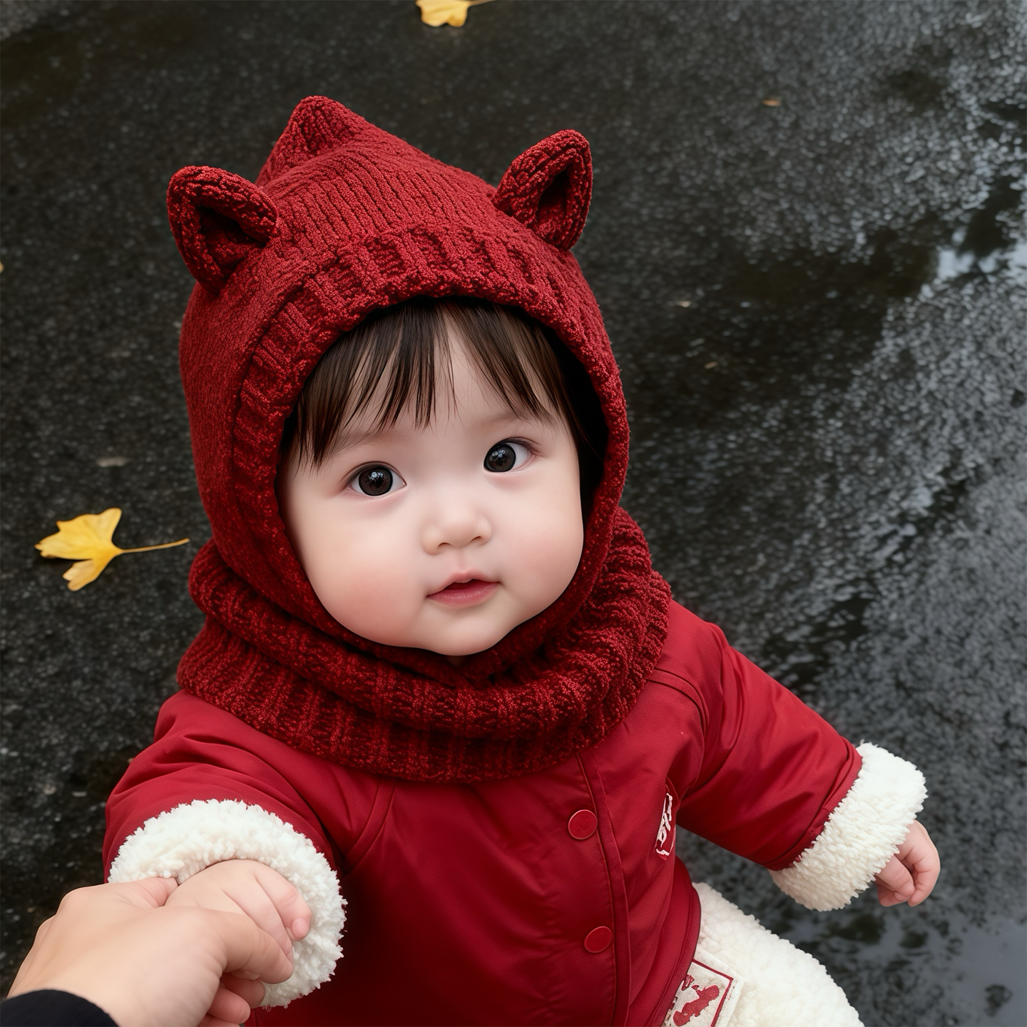 儿童可爱帽子秋冬季保暖加厚针织护耳毛线帽男婴女宝宝围脖一体帽