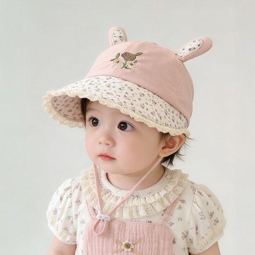 儿童遮阳帽子春秋薄款防晒大帽檐鸭舌帽女宝宝韩系碎花夏季棒球帽