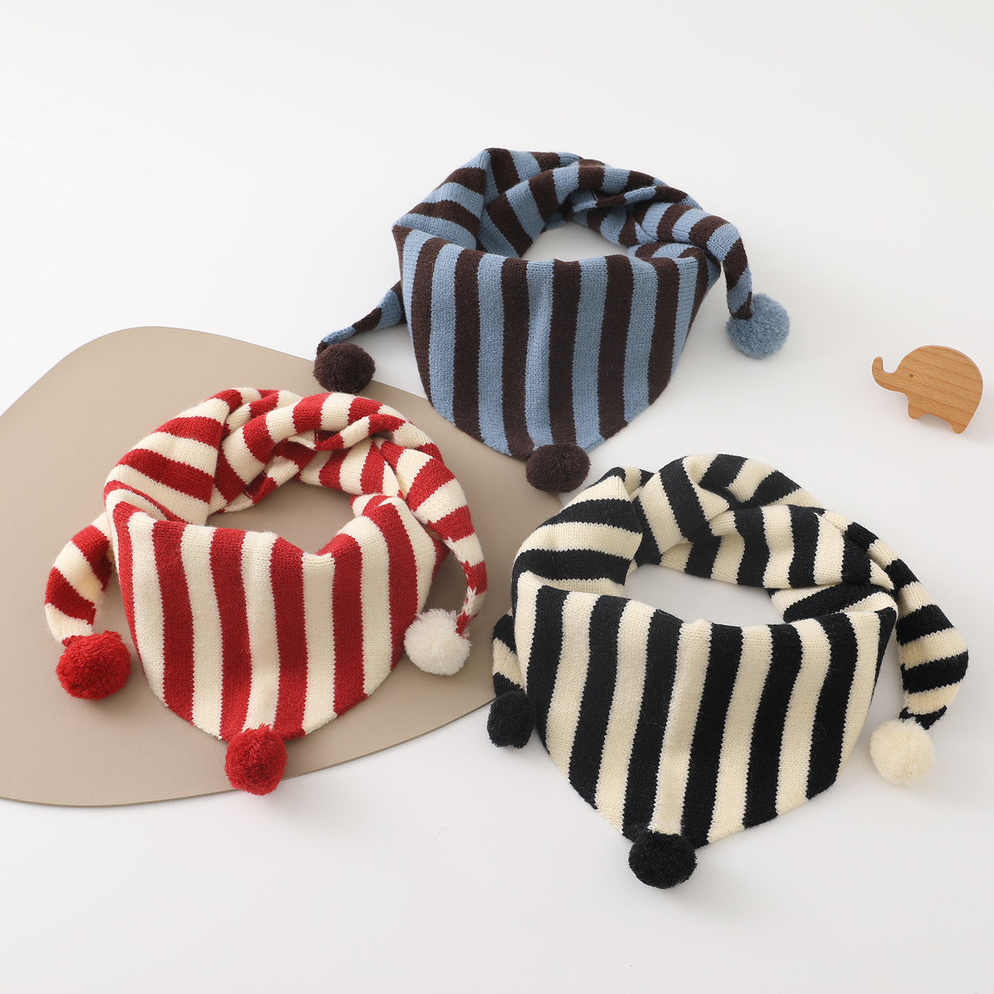 韩版条纹儿童围巾男女宝宝秋冬季保暖加厚针织三角巾婴儿防风围脖