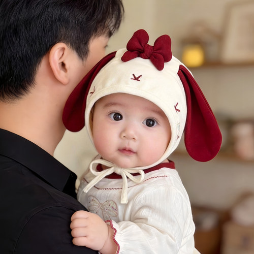 婴儿秋冬款帽子可爱纯棉包头小月龄公主帽女宝宝保暖防风护耳胎帽