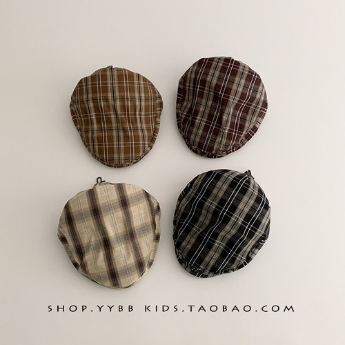 复古条纹儿童帽子春夏薄款遮阳防晒贝雷帽男女宝宝出游百搭前进帽