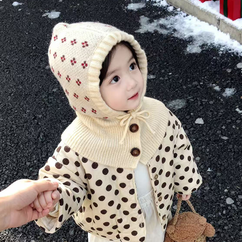 韩系儿童拉法帽子秋冬季保暖加厚针织护耳一体围脖帽女宝宝毛线帽