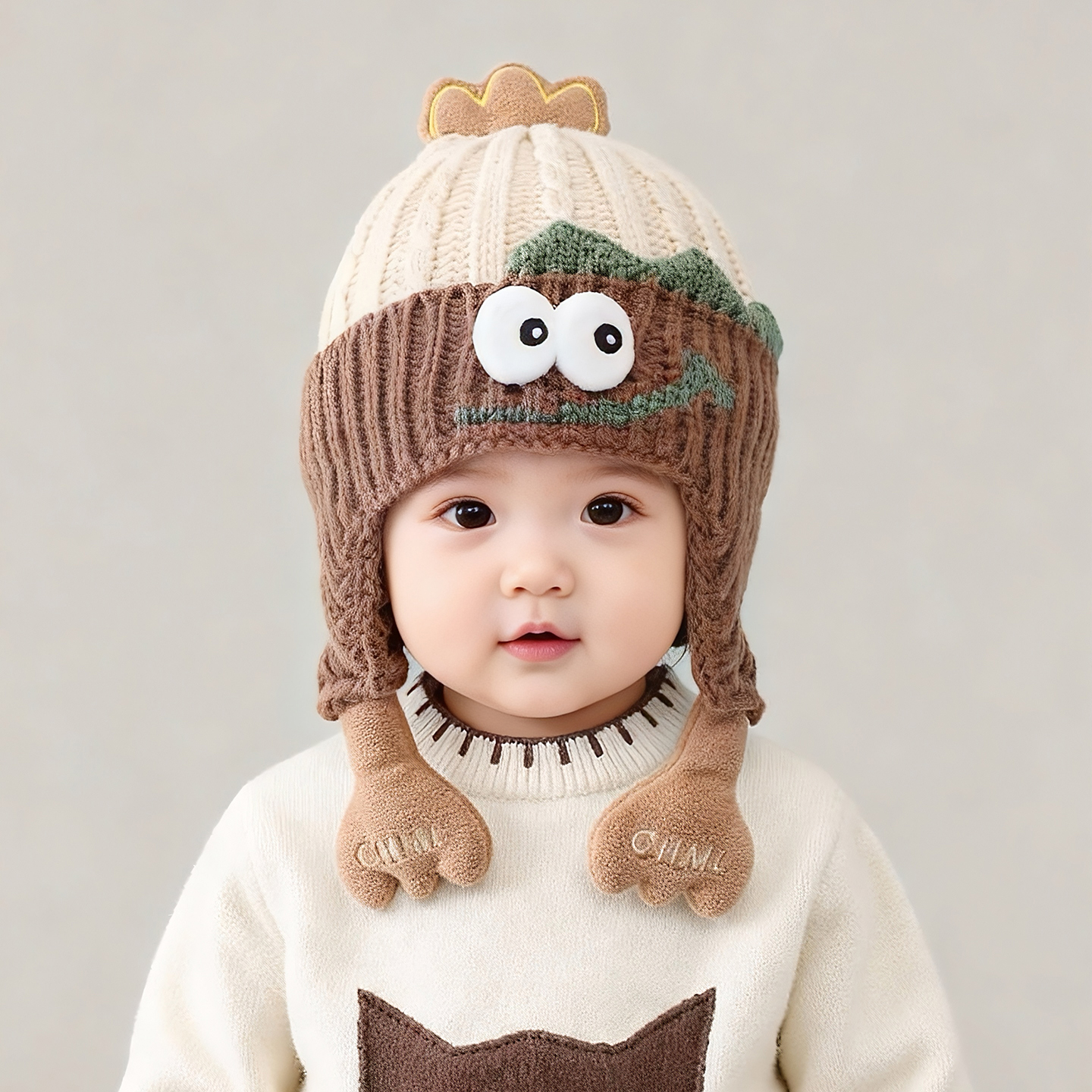 儿童搞怪恐龙帽子秋冬季保暖加厚针织护耳帽男女宝宝防风毛线帽潮