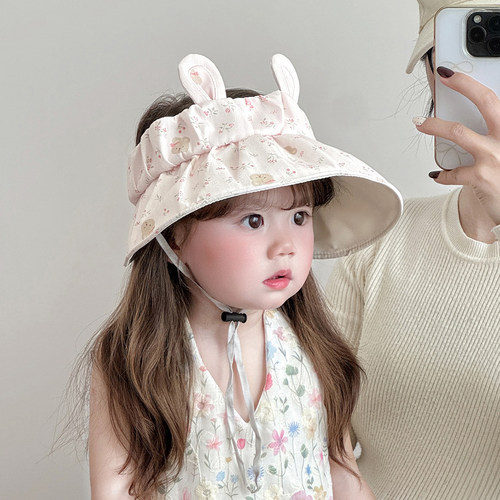 儿童可爱遮阳帽子夏季薄款防紫外线出游空顶帽女宝宝大帽檐太阳帽