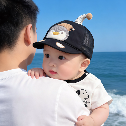 婴儿帽子夏季薄款透气网眼鸭舌帽男童女宝宝小月龄遮阳防晒棒球帽