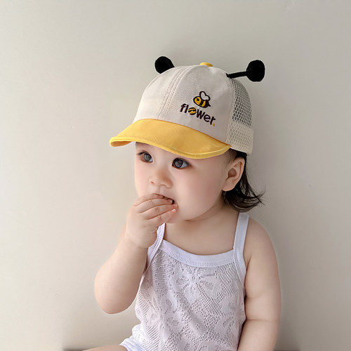 婴儿帽子夏季卡通网眼鸭舌帽