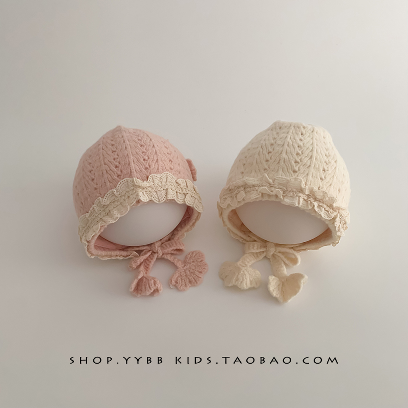 婴儿帽子秋冬款护耳帽女宝宝花边韩系小月龄保暖针织公主毛线帽潮