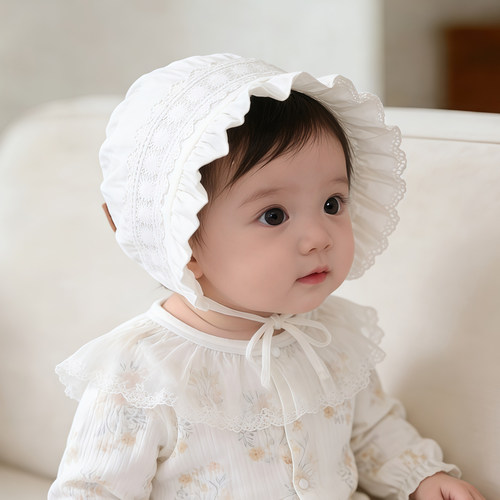 婴幼儿帽子春秋薄款遮阳护囟门胎帽女宝宝小月龄夏防晒系带宫廷帽