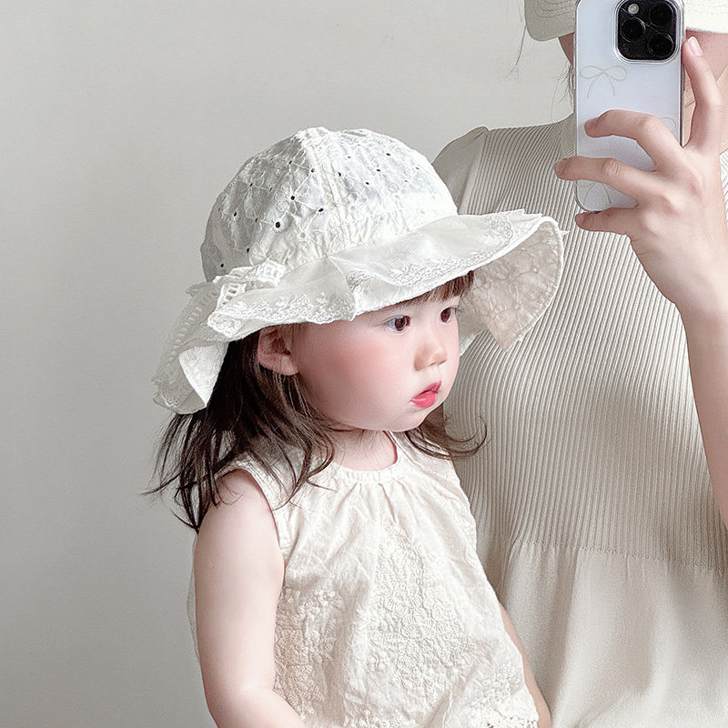 儿童帽子夏季薄款透气网眼大帽檐渔夫帽女宝宝遮阳防晒韩系盆帽潮