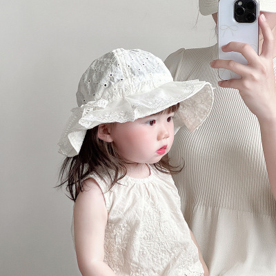 儿童帽子夏季薄款透气网眼大帽檐渔夫帽女宝宝遮阳防晒韩系盆帽潮