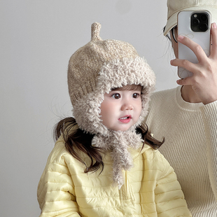 宝宝帽子秋冬季保暖加厚针织护耳毛线雷锋帽男女儿童防风毛绒帽潮
