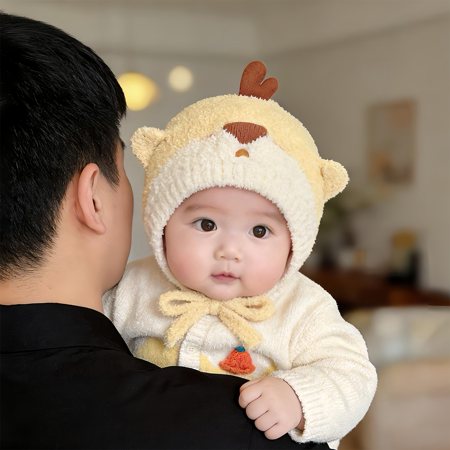 婴儿可爱毛绒帽子秋冬季保暖加厚针织护耳帽男女宝宝小月龄毛线帽