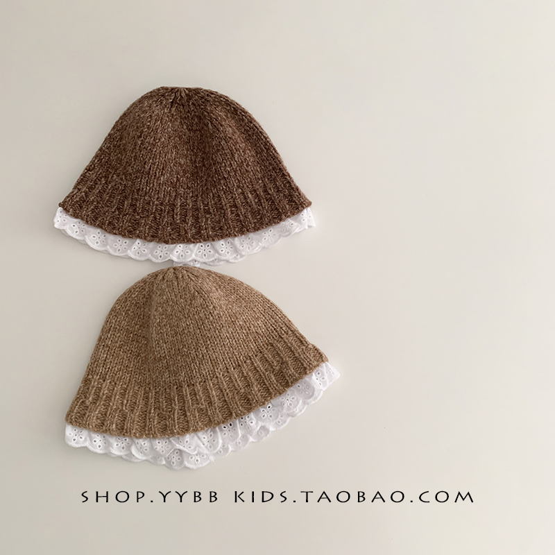 韩国儿童帽子秋冬女童渔夫帽手工保暖毛线帽宝宝针织毛绒水桶帽潮