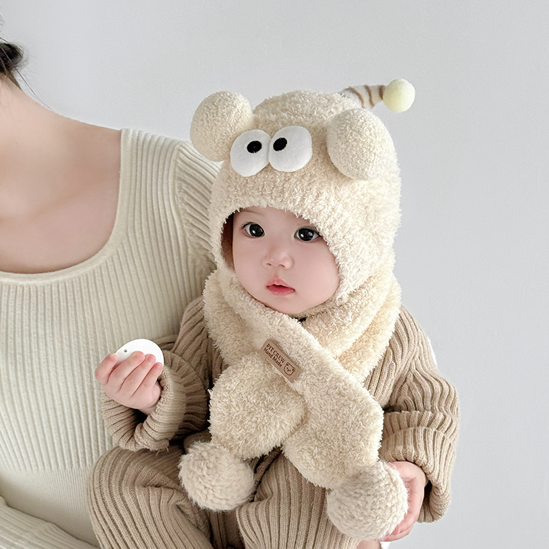 儿童帽子秋冬季保暖加厚针织毛绒围巾两件套男婴女宝宝防风毛线帽