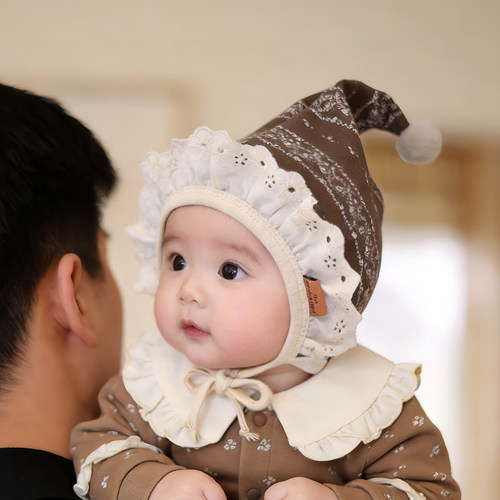 复古韩系婴儿帽子春秋款护囟门宫廷帽女宝宝小月龄防风精灵胎帽冬