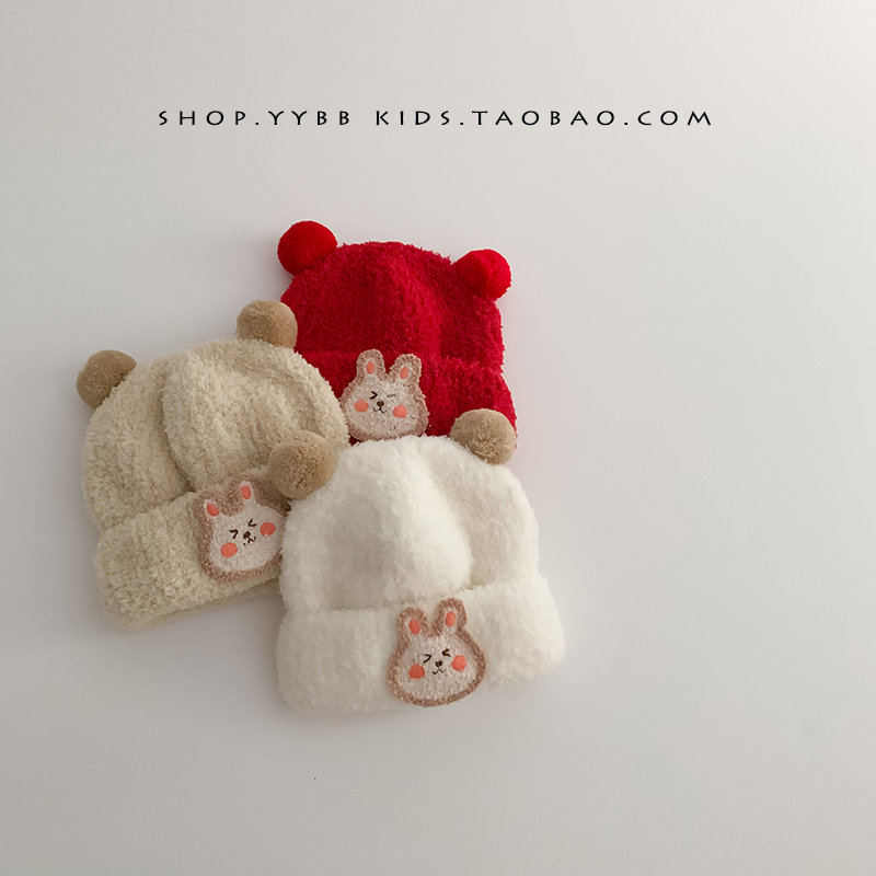 婴儿帽子秋冬款韩版时尚可爱男孩女宝宝针织毛绒帽冬季儿童毛线帽