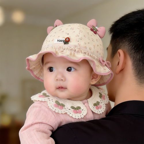 婴儿帽子秋冬款韩系小碎花公主渔夫帽女宝宝小月龄保暖防风盆帽潮