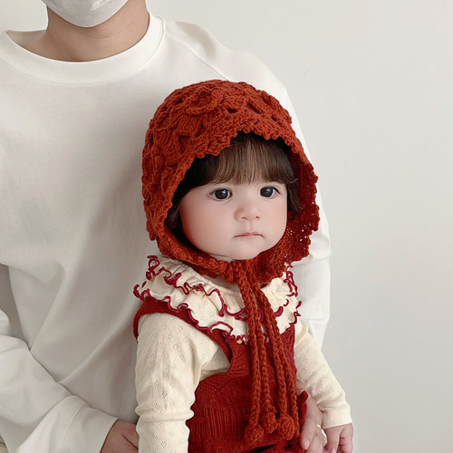 儿童帽子秋冬季保暖针织护耳包头帽女宝宝韩系潮流洋气毛线系带帽