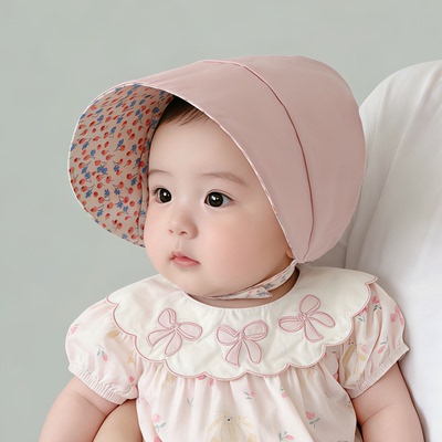 婴儿遮阳帽子春秋薄款遮阳防晒大帽檐帽男女宝宝小月龄夏季宫廷帽