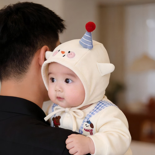 婴幼儿小月龄帽子秋冬款保暖防风护耳包头帽男女宝宝可爱囟门胎帽