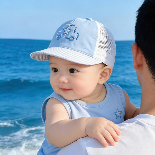 儿童遮阳帽子夏季薄款透气网眼大帽檐鸭舌帽男女宝宝夏天太阳帽潮