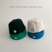 韩版 防晒遮阳儿童外出渔夫帽夏天潮 笑脸盆帽男女宝宝帽子春秋薄款