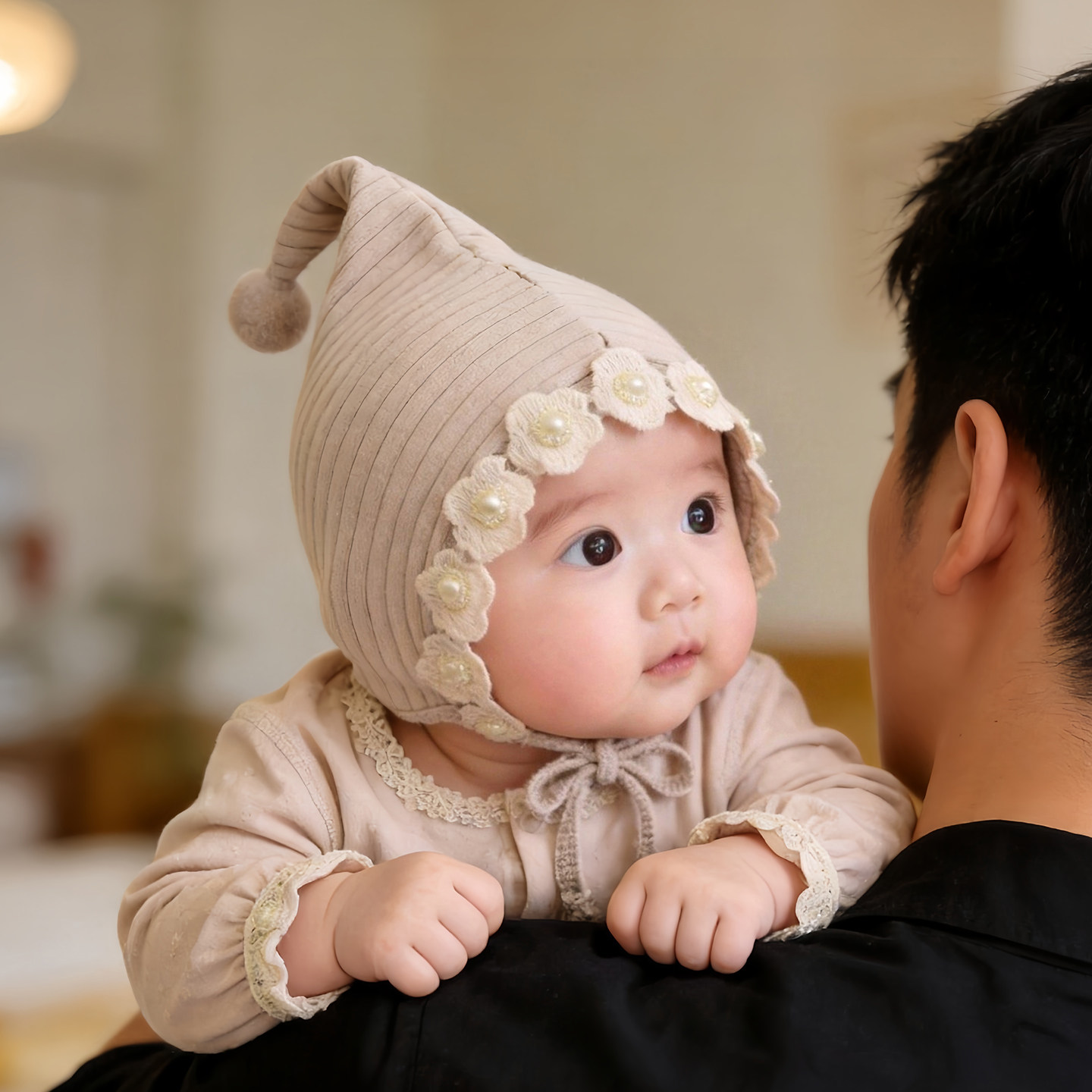 婴儿帽子秋冬款保暖防风纯棉精灵包头帽男女宝宝小月龄护囟门胎帽