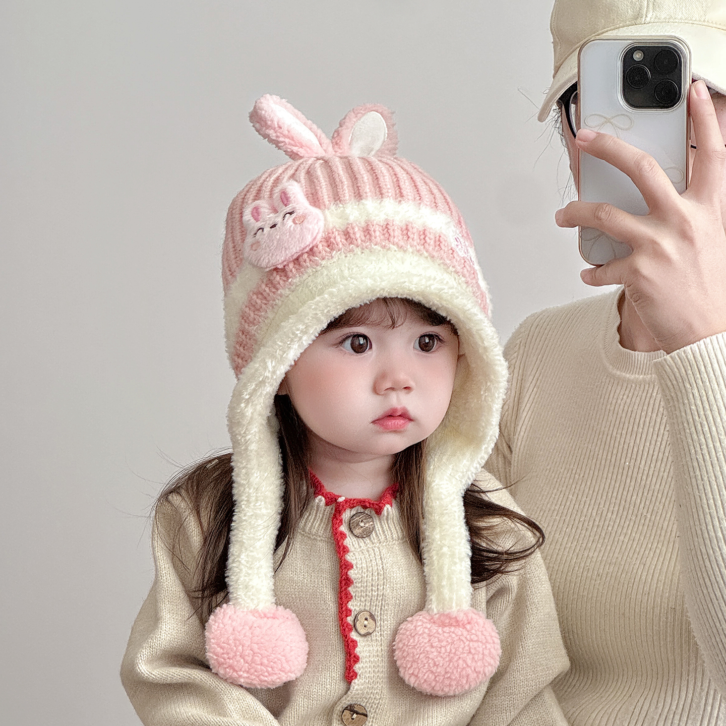 儿童帽子秋冬季保暖加厚针织护耳帽男孩女宝宝可爱防风毛线毛绒帽